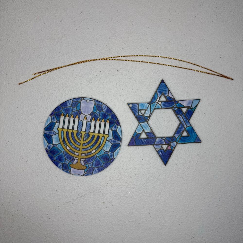 2pcs Hanukkah Ornaments Stained Glass Effect Window Hanging Gift for Women Men